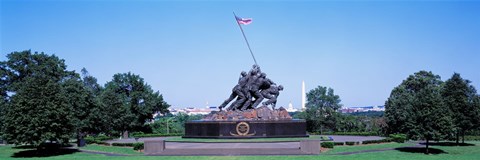 Framed War memorial with Washington Monument in the background, Iwo Jima Memorial, Arlington, Virginia, USA Print