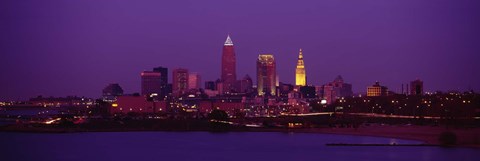 Framed Cleveland, Ohio Lit Up at Night Print