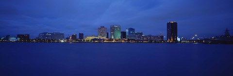 Framed Norfolk, Virginia Skyline at Night Print