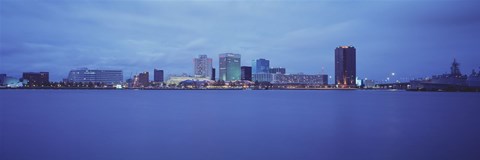 Framed Norfolk, Virginia Skyline at Night Print
