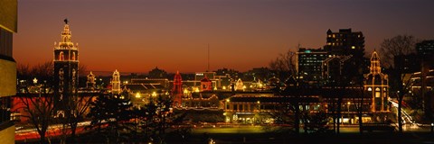 Framed Buildings lit up at night, La Giralda, Kansas City, Missouri, USA Print