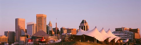 Framed Morning skyline &amp; Pier 6 concert pavilion Baltimore MD USA Print