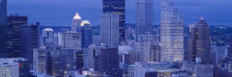 Framed Buildings in a city lit up at dusk, Pittsburgh, Pennsylvania, USA Print