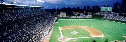 Framed Cubs baseball game under flood lights, USA, Illinois, Chicago Print