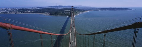 Framed Aerial view of traffic on a bridge, Golden Gate Bridge, San Francisco, California, USA Print