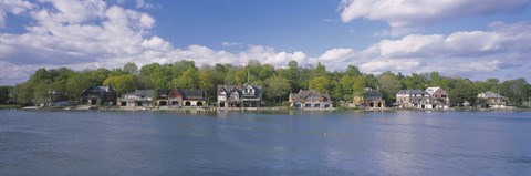 Framed Boathouses near the river, Schuylkill River, Philadelphia, Pennsylvania, USA Print