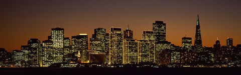 Framed Skyscrapers lit up at night, San Francisco, California, USA Print