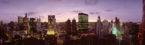 Framed Skyscrapers In A City At Dusk, Chicago, Illinois, USA Print