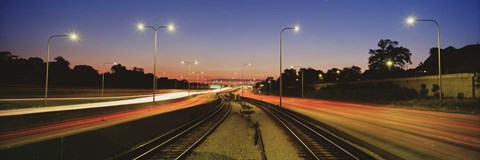 Framed Traffic Moving In The City, Mass Transit Tracks, Kennedy Expressway, Chicago, Illinois, USA Print