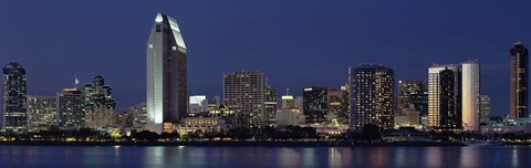 Framed Skyscrapers at night in San Diego, California Print