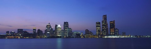 Framed Detroit Skyline at night, Michigan Print