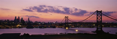 Framed Bridge across a river, Ben Franklin Bridge, Philadelphia, Pennsylvania, USA Print
