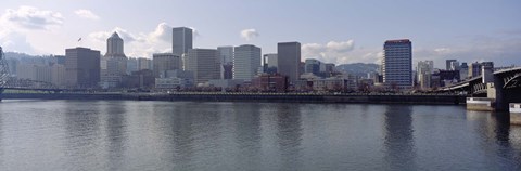 Framed Skyscrapers along the river, Portland, Oregon, USA Print