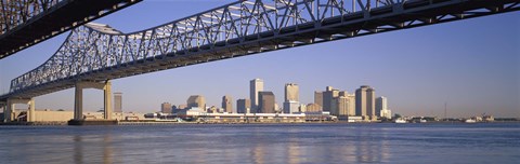 Framed Low angle view of bridges across a river, Crescent City Connection Bridge, Mississippi River, New Orleans, Louisiana, USA Print