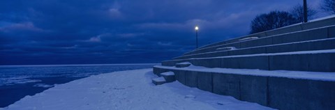 Framed Snow on steps at the lakeside, Lake Michigan, Chicago, Cook County, Illinois, USA Print