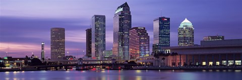 Framed USA, Florida, Tampa, View of an urban skyline at night Print