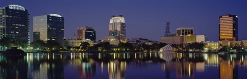 Framed Reflection of buildings in water, Orlando, Florida Print