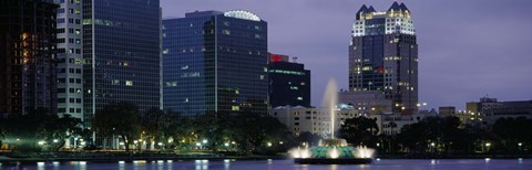 Framed Fountain in Lake Eola lit up at night, Summerlin Park, Orlando, Florida Print