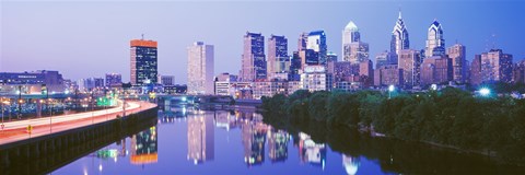 Framed Philadelphia Lit Up at Night Print