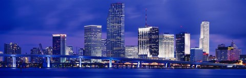 Framed Miami skyline at night, Florida Print