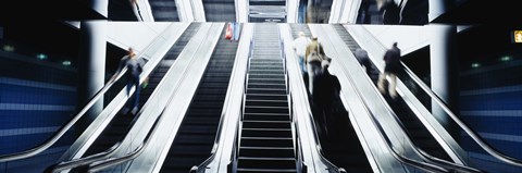 Framed Group of people on escalators at an airport, O&#39;Hare Airport, Chicago, Illinois, USA Print