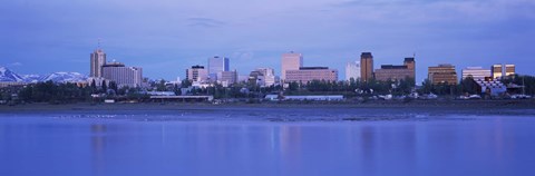 Framed Buildings at the waterfront, Anchorage, Alaska, USA Print