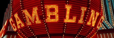 Framed Close-up of a neon sign of gambling, Las Vegas Print