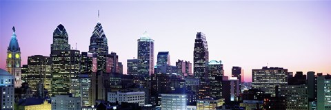 Framed Philadehphia Skyline with Pink and Purple Sky Print