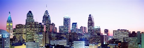 Framed Philadelphia Lit Up At dusk Print