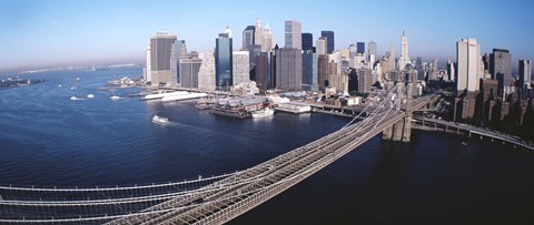 Framed Aerial View Of Brooklyn Bridge, Lower Manhattan, NYC, New York City, New York State, USA Print
