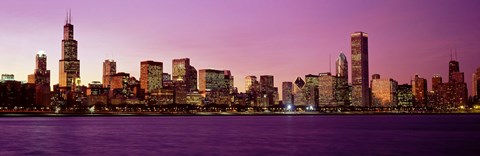 Framed Skyline At Sunset, Chicago, Illinois, USA Print