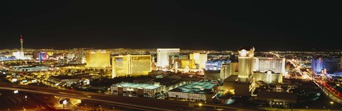 Framed High Angle View Of Buildings Lit Up At Night, Las Vegas, Nevada Print
