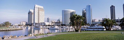 Framed Panoramic View Of Marina Park And City Skyline, San Diego, California, USA Print
