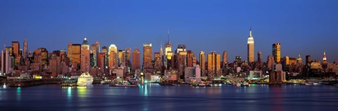 Framed Panoramic View of New York City from the Water at Night Print
