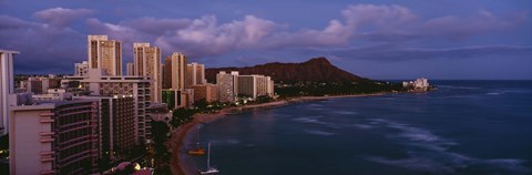 Framed High Angle View Of Buildings On The Beach, Waikiki Beach, Oahu, Honolulu, Hawaii, USA Print