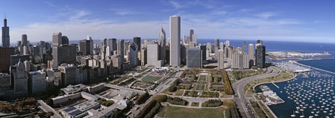 Framed USA, Illinois, Chicago, Millennium Park, Pritzker Pavilion, aerial view of a city Print