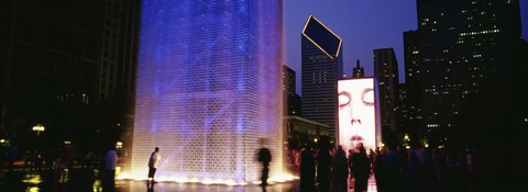 Framed Spectators Watching The Visual Screen, The Crown Fountain, Millennium Park, Chicago, Illinois, USA Print