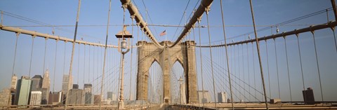 Framed USA, New York State, New York City, Brooklyn Bridge at dawn Print