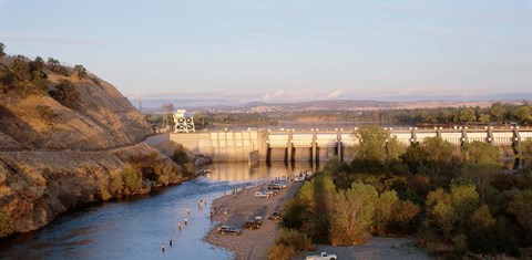 Framed High angle view of a dam on a river, Nimbus Dam, American River, Sacramento County, California, USA Print
