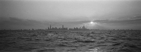 Framed Sunset Over A City, Chicago, Illinois, USA Print