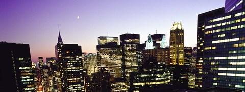Framed Buildings lit up at dusk, Manhattan Print