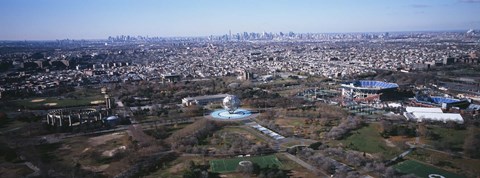 Framed Aerial View Of World's Fair Globe, From Queens Looking Towards Manhattan, NYC, New York City, New York State, USA Print