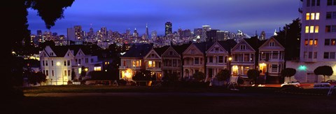 Framed Buildings Lit Up Dusk, Alamo Square, San Francisco, California, USA Print
