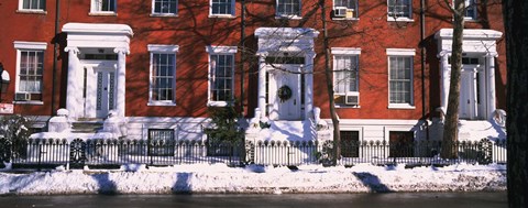 Framed Facade of houses in the 1830's Federal style of architecture, Washington Square, New York City, New York State, USA Print