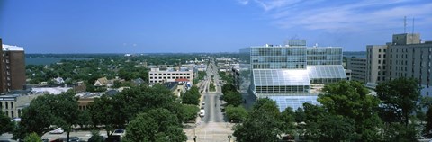 Framed High Angle View Of A City, E. Washington Ave, Madison, Wisconsin, USA Print