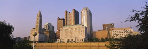 Framed Low angle view of buildings in a city, Scioto River, Columbus, Ohio, USA Print