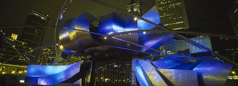 Framed Pavilion in a park lit up at night, Pritzker Pavilion, Millennium Park, Chicago, Illinois, USA Print