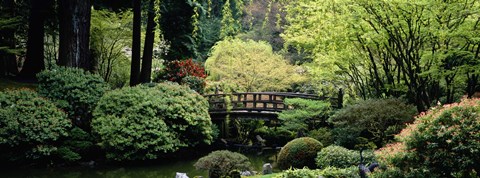 Framed Panoramic view of a garden, Japanese Garden, Washington Park, Portland, Oregon Print