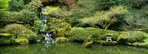 Framed Waterfall in a garden, Japanese Garden, Washington Park, Portland, Oregon, USA Print