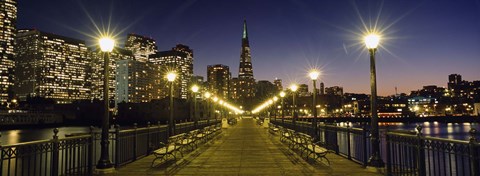 Framed Buildings lit up at night, Transamerica Pyramid, San Francisco, California, USA Print